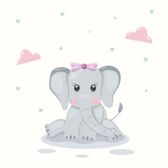 Fototapeta premium elephant cute character concept with cartoon smile face and modern flat style