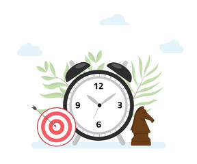 time management concept with clock goals target and strategy with modern flat style
