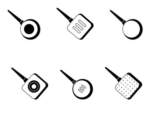 set The frying pan icon. Insulated frying pan black illustration. The concept of the frying pan logo. silhouette icon, frying surface, reverse side of the dish bottom