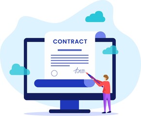 Electronic signature on laptop. Business e-signature technology.