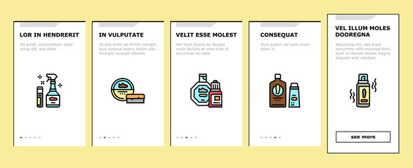 Shoe Care Accessories Onboarding Mobile App Page Screen Vector. Leather And Velvet, Children And Everyday Shoe Care, Brush And Sponges, Polishing Tool Illustrations