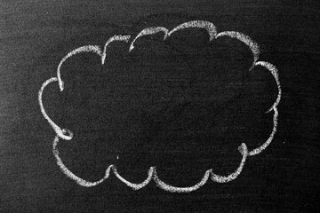 White color chalk hand drawing in cloud shape on blackboard or chalkboard background