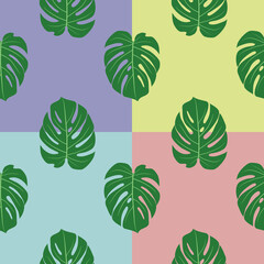 Monstera leaf pattern  Four color background image