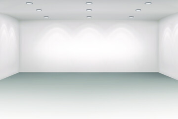 Empty white wall and spotlights. Interior empty room. Eps 10 vector illustration.