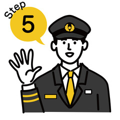 男性　若い　車掌　ベクター　ポップ　ステップ 5
