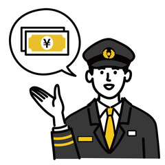 男性　若い　車掌　ベクター　ポップ　現金　キャッシュ
