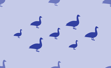 Seamless pattern of large isolated blue goose symbols. The pattern is divided by a line of elements of lighter tones. Vector illustration on light blue background