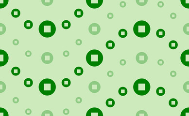 Seamless pattern of large and small green stop media symbols. The elements are arranged in a wavy. Vector illustration on light green background