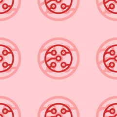 Seamless pattern of large isolated red electrical board symbols. The elements are evenly spaced. Vector illustration on light red background