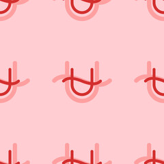 Obraz premium Seamless pattern of large isolated red zodiac ophiuchus symbols. The elements are evenly spaced. Vector illustration on light red background