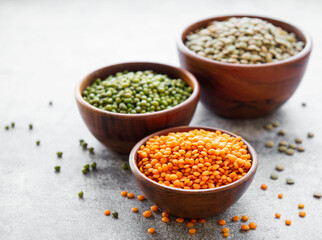 Bowls with different types of legumes
