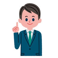 指差しをしているスーツを着た男性のイラスト