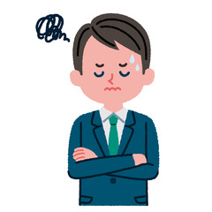 悩んでいるスーツを着た男性のイラスト