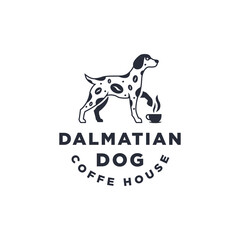 Dog Coffee House Logo Design Inspiration - Isolated vector Illustration on white background - Creative black vintage logo, icon, symbol, sticker, emblem, badge - Dog, Coffee beans, and Cup Combination