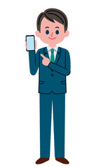 スマートフォンを持っているスーツを着た男性のイラスト