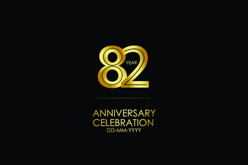 82 year anniversary celebration Gold Line. logotype isolated on Black background for celebration, invitation card, and greeting card-Vector
