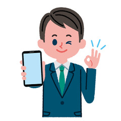 スマートフォンを持っているスーツを着た男性のイラスト