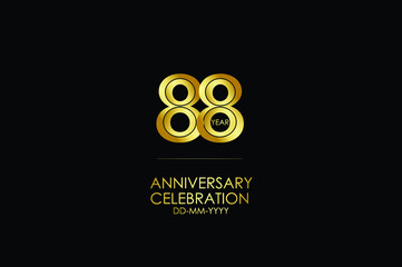 88 year anniversary celebration Gold Line. logotype isolated on Black background for celebration, invitation card, and greeting card-Vector