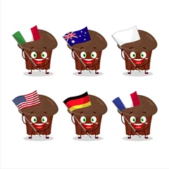 Fotobehang Chocolate muffin cartoon character bring the flags of various countries © kongvector