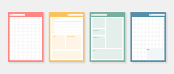 Modern planner template set. Set of planner and to do list. Monthly, weekly, daily planner template. Vector illustration.
