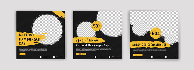 National Hamburger Day. Social media post template for digital marketing and promotion of food and drink sales. culinary advertisement. Offer social media banners.