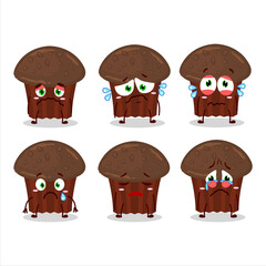 Chocolate muffin cartoon character with sad expression