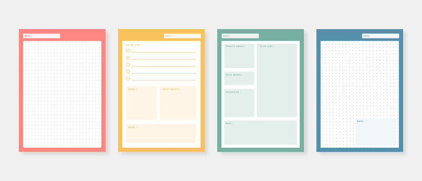 Modern planner template set. Set of planner and to do list. Monthly, weekly, daily planner template. Vector illustration.
