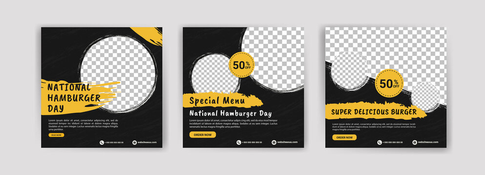 National Hamburger Day. Social media post template for digital marketing and promotion of food and drink sales. culinary advertisement. Offer social media banners.