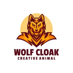 Vector Logo Illustration Wolf Cloak Mascot Cartoon Style.