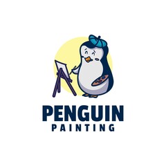 Vector Logo Illustration Penguin Mascot Cartoon Style.