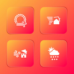 Set Wind and sun, Tornado swirl, and Cloud with snow, rain, icon. Vector