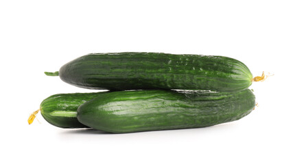 Fresh cucumbers on white background