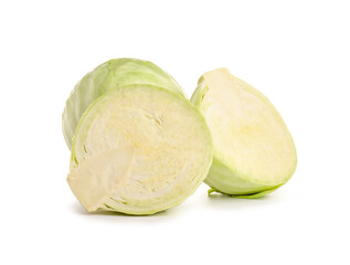 Fresh cut cabbage on white background