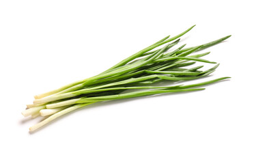 Fototapeta premium Fresh scallions on white background