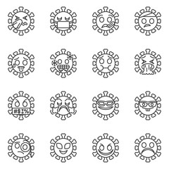 Coronavirus emoji line icons set