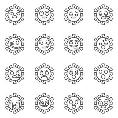 Funny coronavirus emoji line icons set