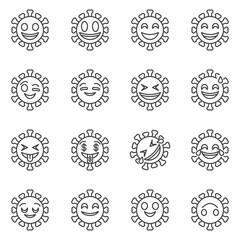 Funny virus emoji line icons set