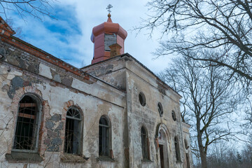 an old, abandoned church, Church built in 1875, Karzdaba Orthodox Church, Cesvaine, Latvia