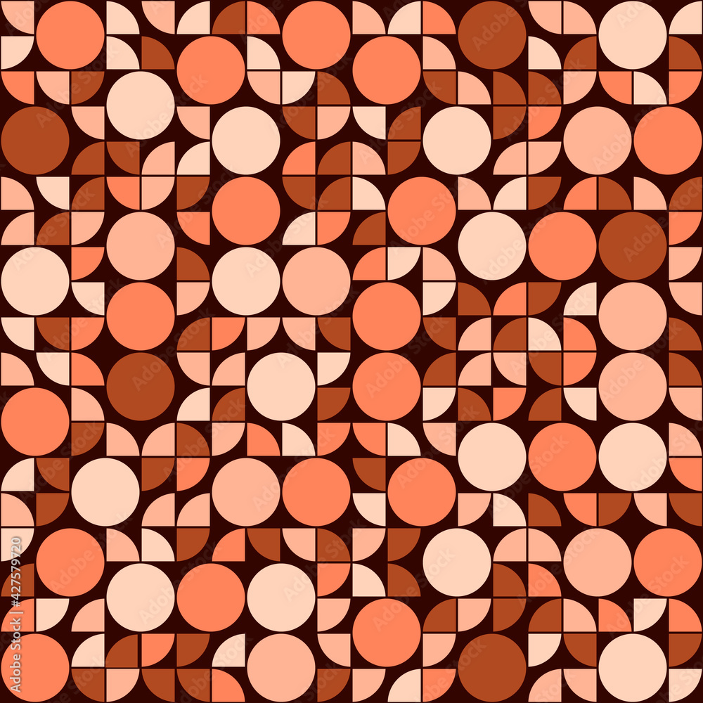 Aufkleber Coffe or caramel color geometric ornament. Circles and quarters pattern. Vector seamless shapes in decor style.