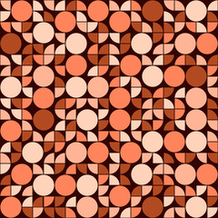 Coffe or caramel color geometric ornament. Circles and quarters pattern. Vector seamless shapes in decor style.