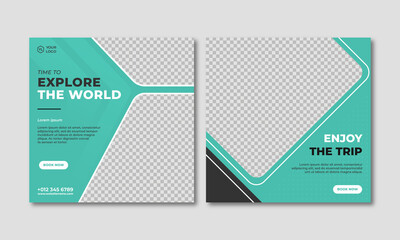 Travel adventure banner promotion template, Travel banner social media post template