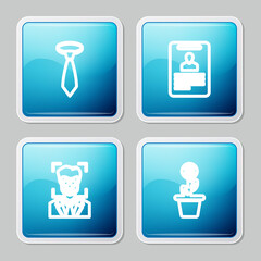 Set line Tie, Identification badge, Face recognition and Dollar plant in the pot icon. Vector