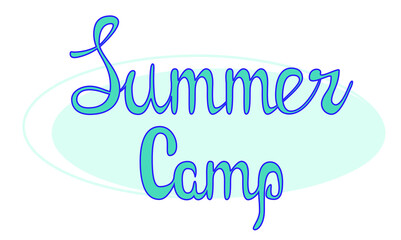 Fototapeta na wymiar Lettering Summer camp in blue letters on a blue background