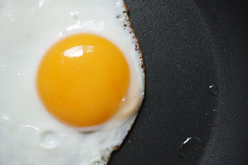 Fried egg in a frying pan, Close up, Top view