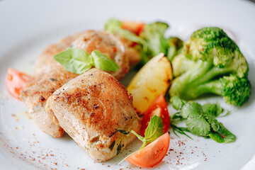 chicken Sous Vide cooked with grilled vegetables