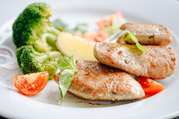 chicken Sous Vide cooked with grilled vegetables