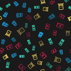 Set line Museum ticket, , Train and Cover book travel guide on seamless pattern. Vector