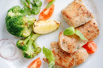 chicken Sous Vide cooked with grilled vegetables