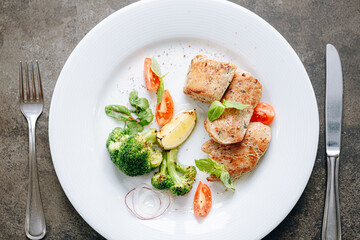 chicken Sous Vide cooked with grilled vegetables