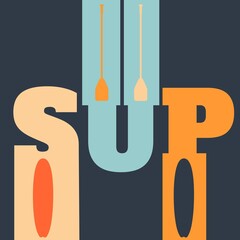 Stand up paddle boarding flat emblem illustration